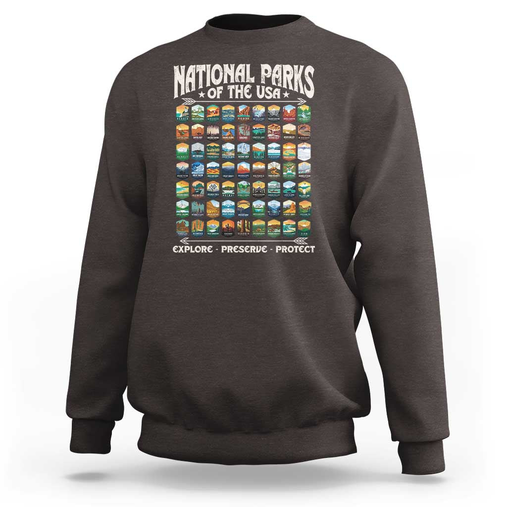 Protect Our National Parks Sweatshirt 63 Parks Over Profits Camping Hiking Sunrise Pine Tree