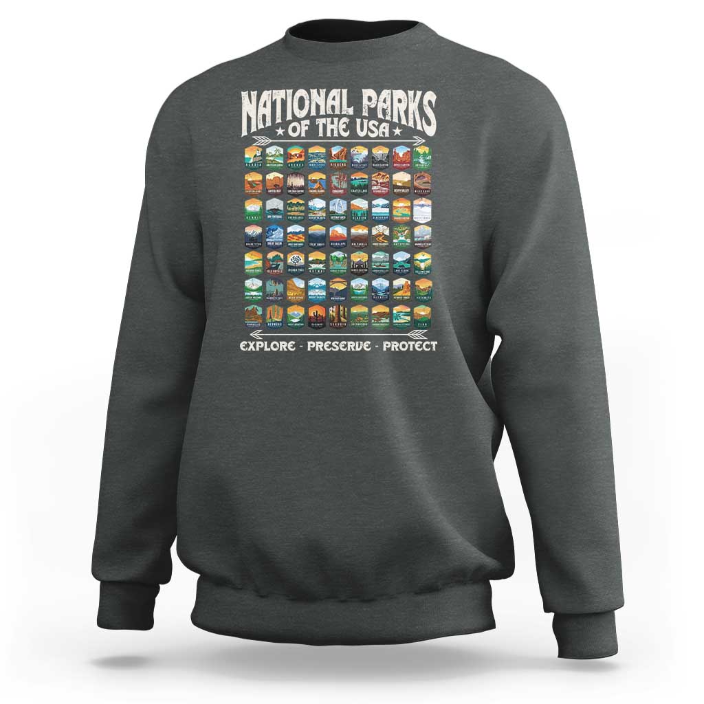 Protect Our National Parks Sweatshirt 63 Parks Over Profits Camping Hiking Sunrise Pine Tree