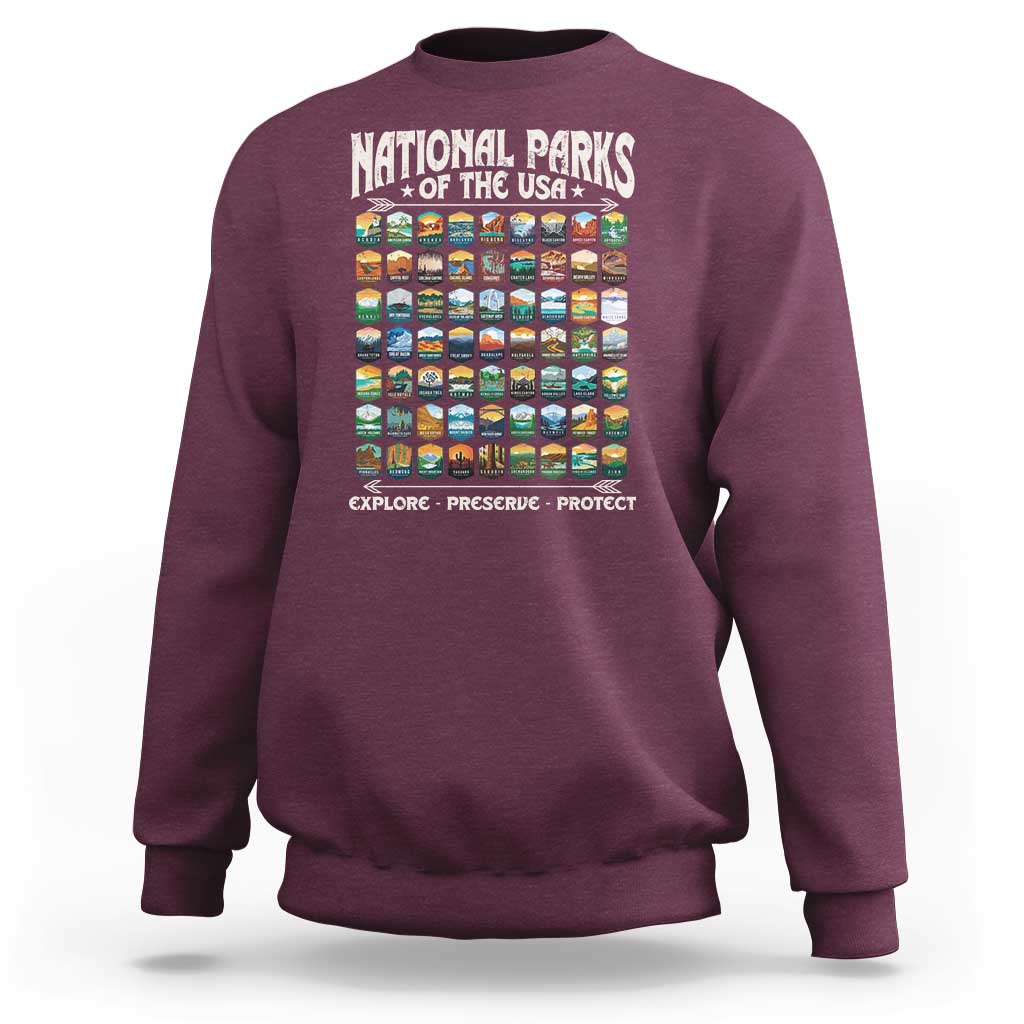 Protect Our National Parks Sweatshirt 63 Parks Over Profits Camping Hiking Sunrise Pine Tree