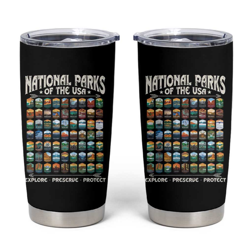 Protect Our National Parks Tumbler Cup 63 Parks Over Profits Camping Hiking Sunrise Pine Tree