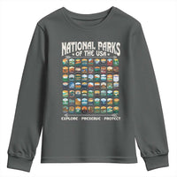 Protect Our National Parks Youth Sweatshirt 63 Parks Over Profits Camping Hiking Sunrise Pine Tree