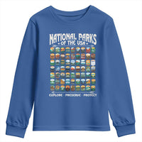 Protect Our National Parks Youth Sweatshirt 63 Parks Over Profits Camping Hiking Sunrise Pine Tree