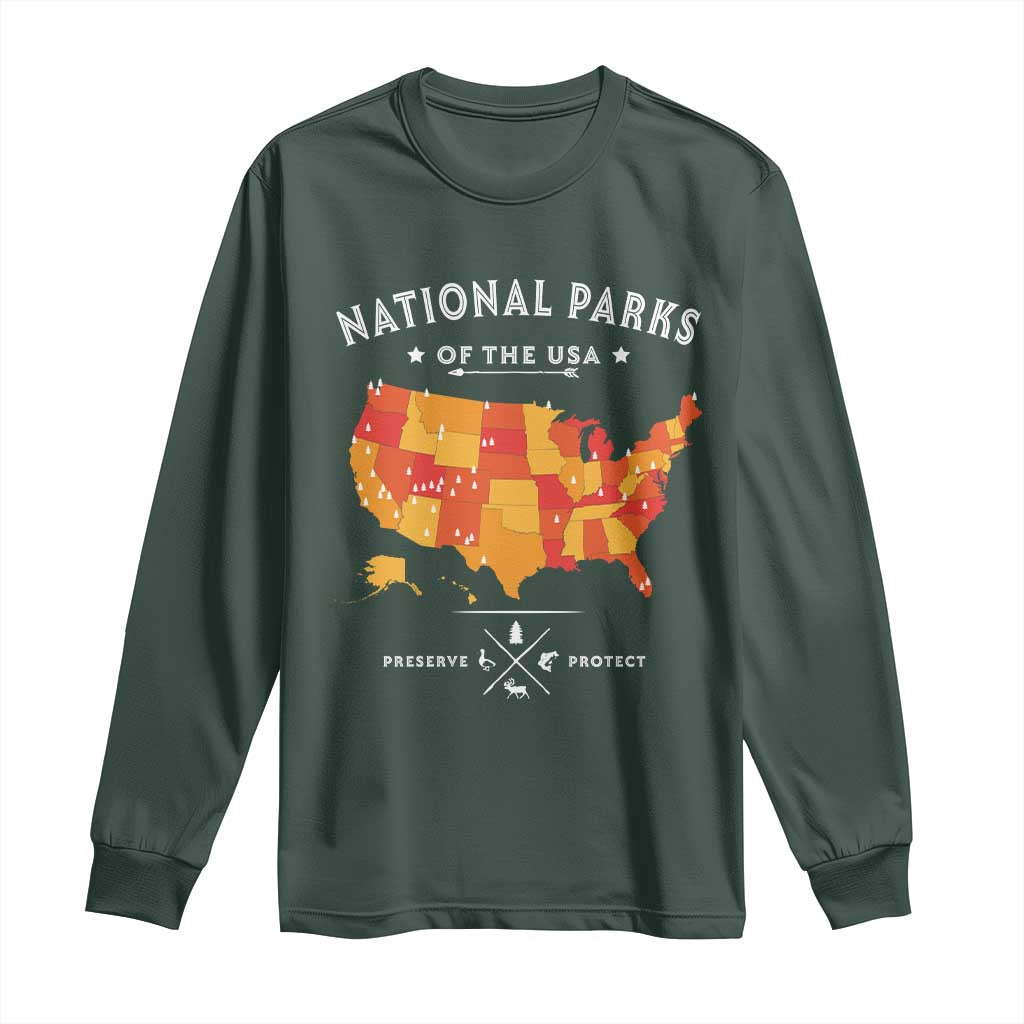 Protect Our National Parks Long Sleeve Shirt Of The Usa Map NPS