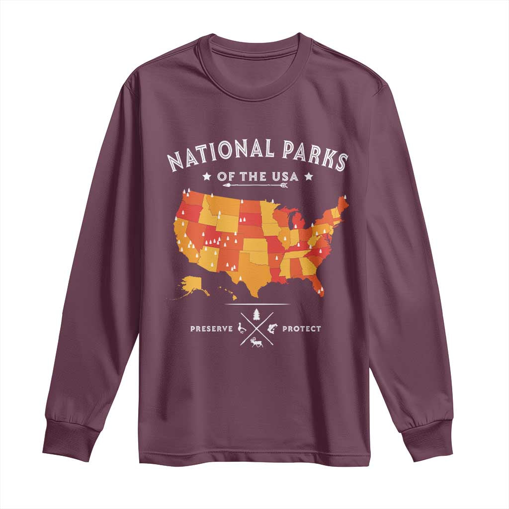 Protect Our National Parks Long Sleeve Shirt Of The Usa Map NPS