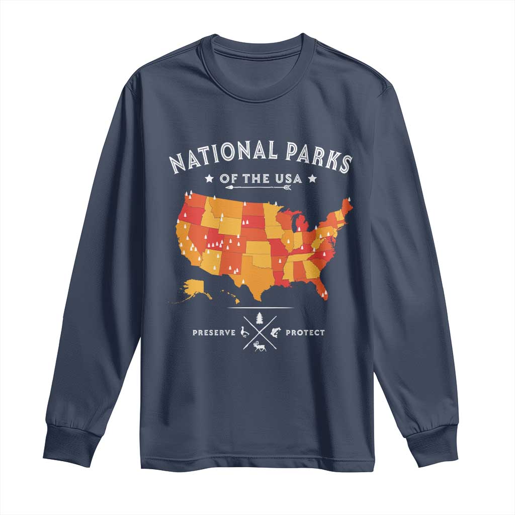 Protect Our National Parks Long Sleeve Shirt Of The Usa Map NPS