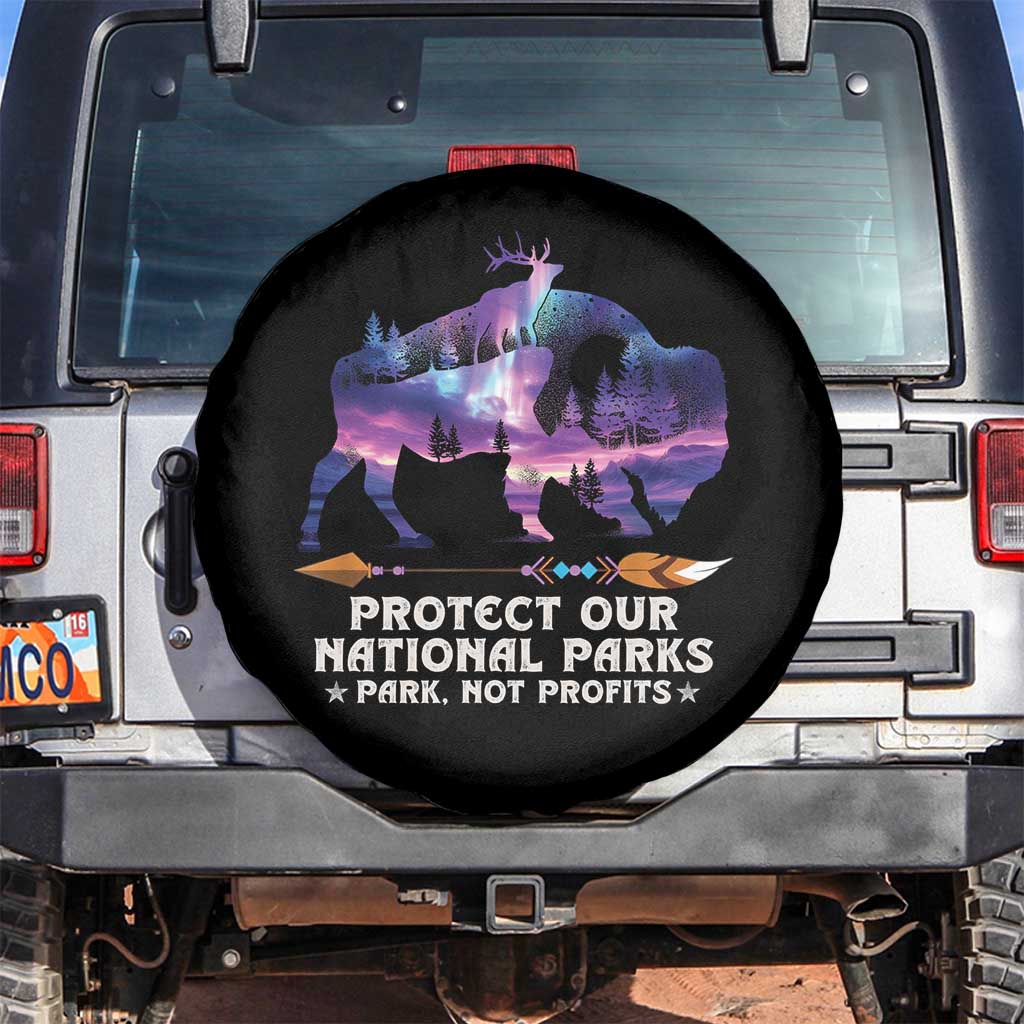 Protect Our National Parks Spare Tire Cover Bison Forest Starscape Aurora
