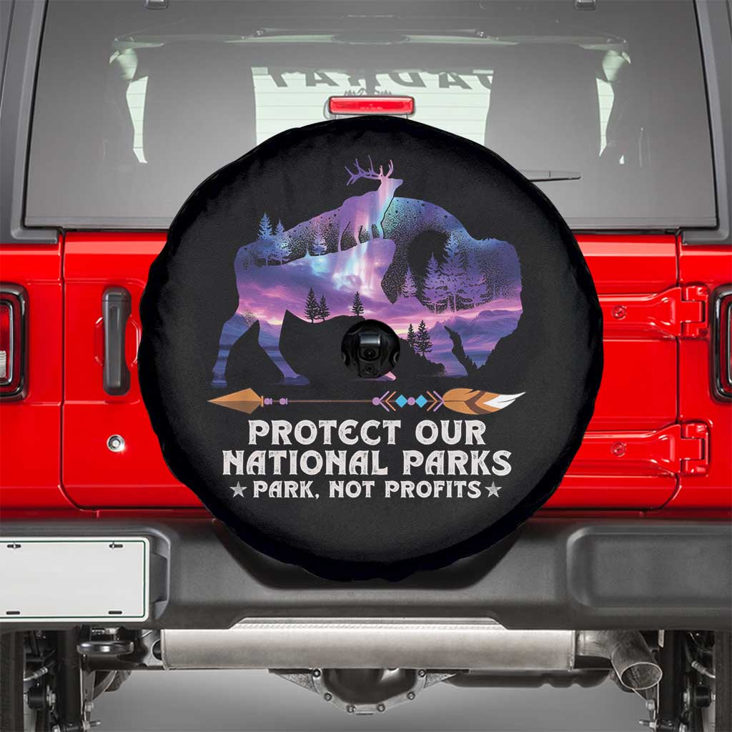 Protect Our National Parks Spare Tire Cover Bison Forest Starscape Aurora