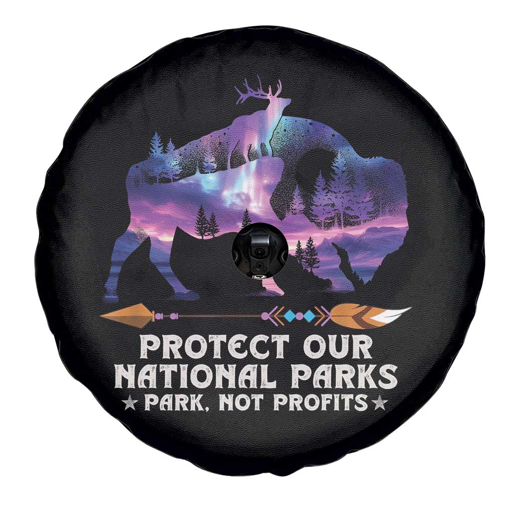 Protect Our National Parks Spare Tire Cover Bison Forest Starscape Aurora