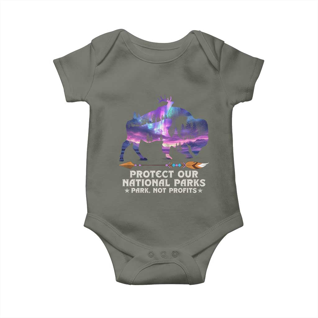 Protect Our National Parks Baby Onesie Bison Forest Starscape Aurora