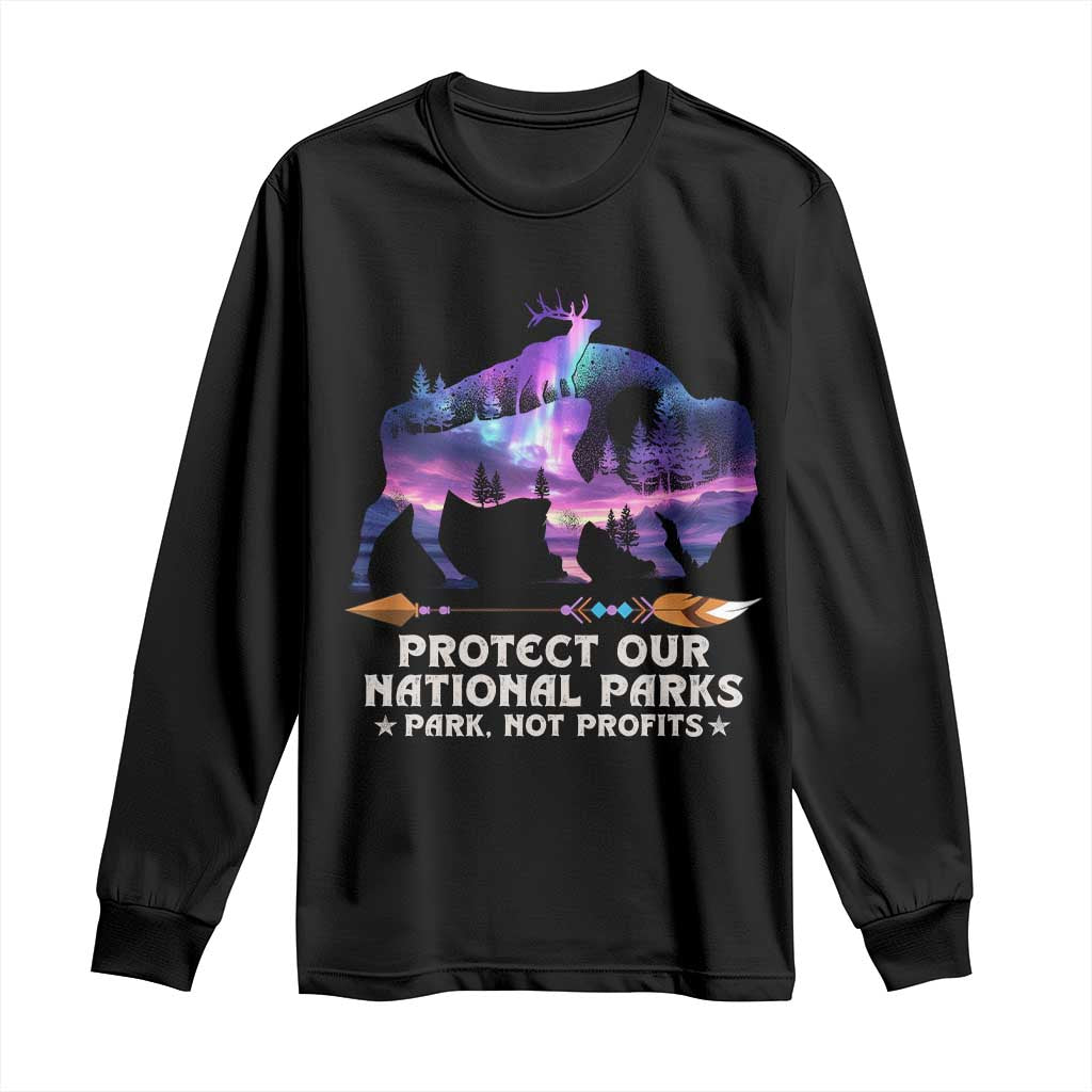 Protect Our National Parks Long Sleeve Shirt Bison Forest Starscape Aurora