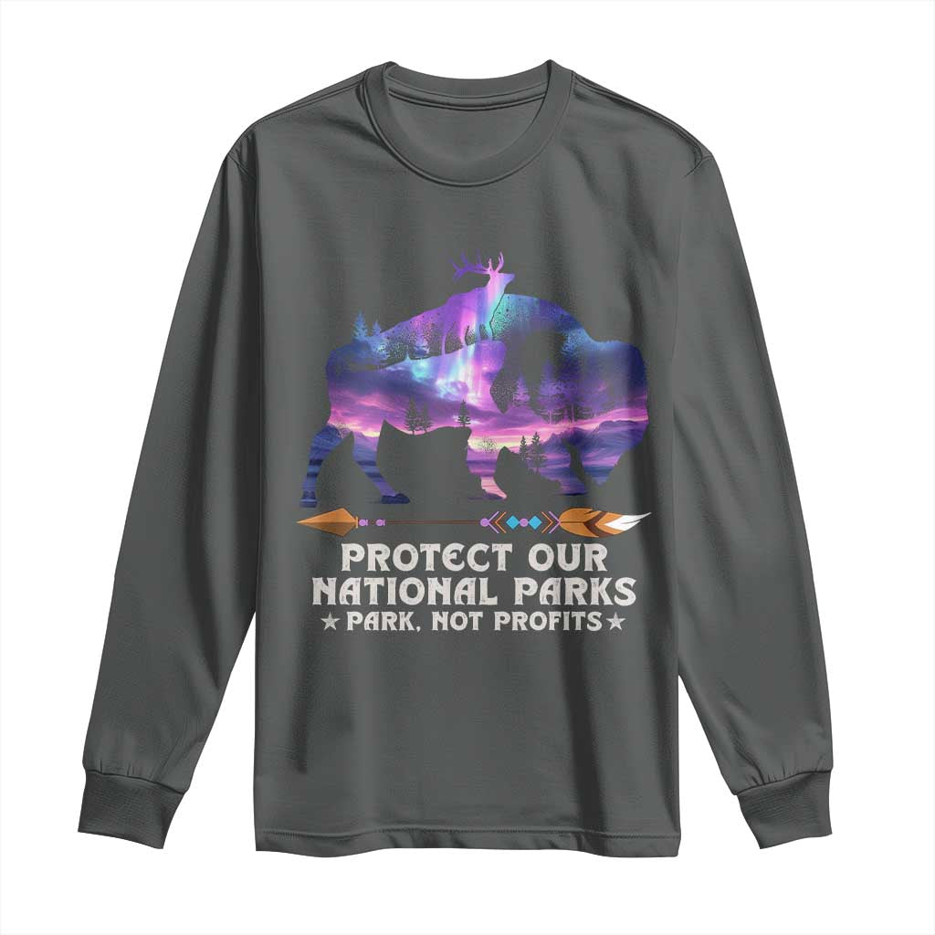 Protect Our National Parks Long Sleeve Shirt Bison Forest Starscape Aurora