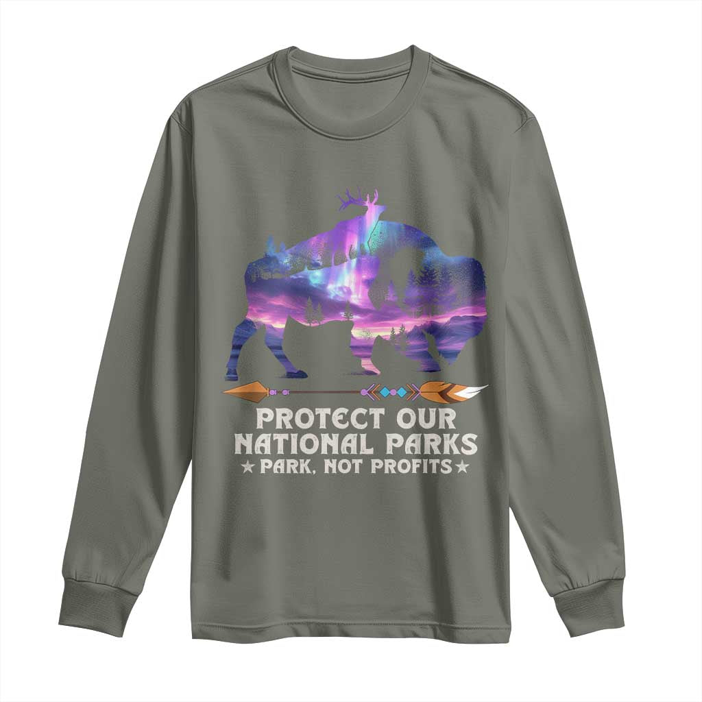 Protect Our National Parks Long Sleeve Shirt Bison Forest Starscape Aurora