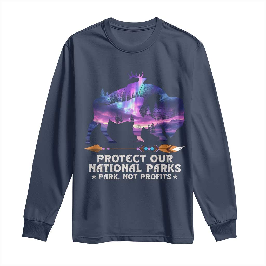 Protect Our National Parks Long Sleeve Shirt Bison Forest Starscape Aurora