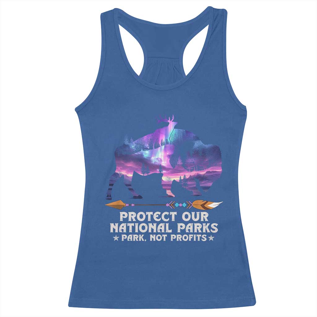 Protect Our National Parks Racerback Tank Top Bison Forest Starscape Aurora