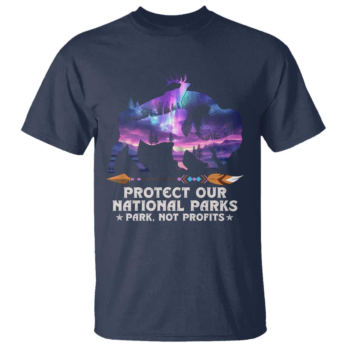 Protect Our National Parks T Shirt Bison Forest Starscape Aurora
