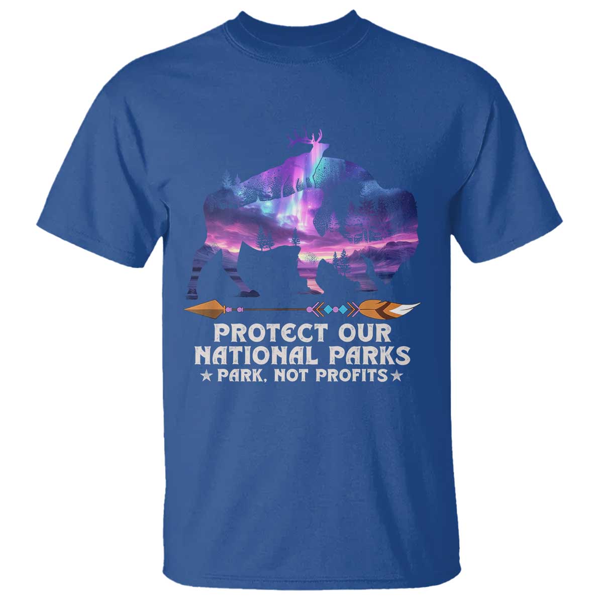 Protect Our National Parks T Shirt Bison Forest Starscape Aurora