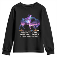 Protect Our National Parks Youth Sweatshirt Bison Forest Starscape Aurora