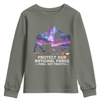 Protect Our National Parks Youth Sweatshirt Bison Forest Starscape Aurora