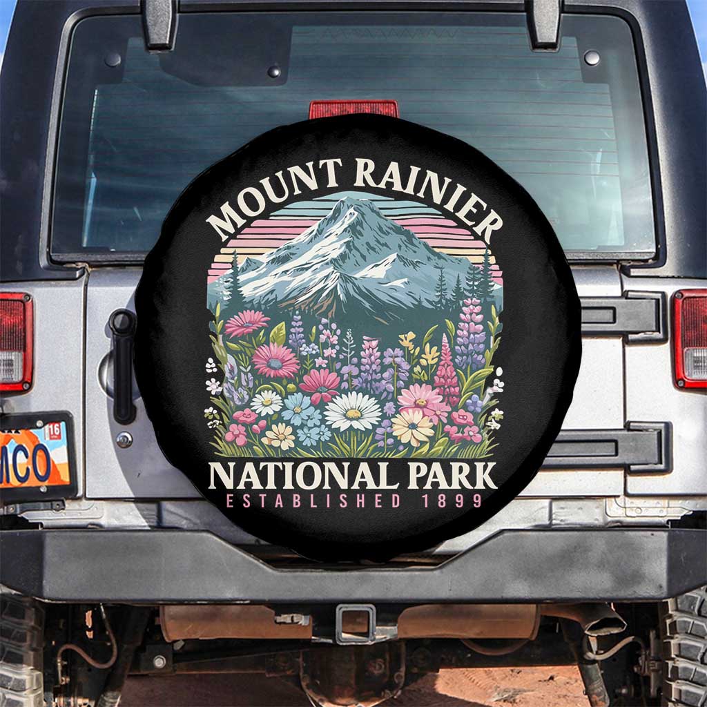Mount Rainier National Park Spare Tire Cover Retro Vintage Wildflowers