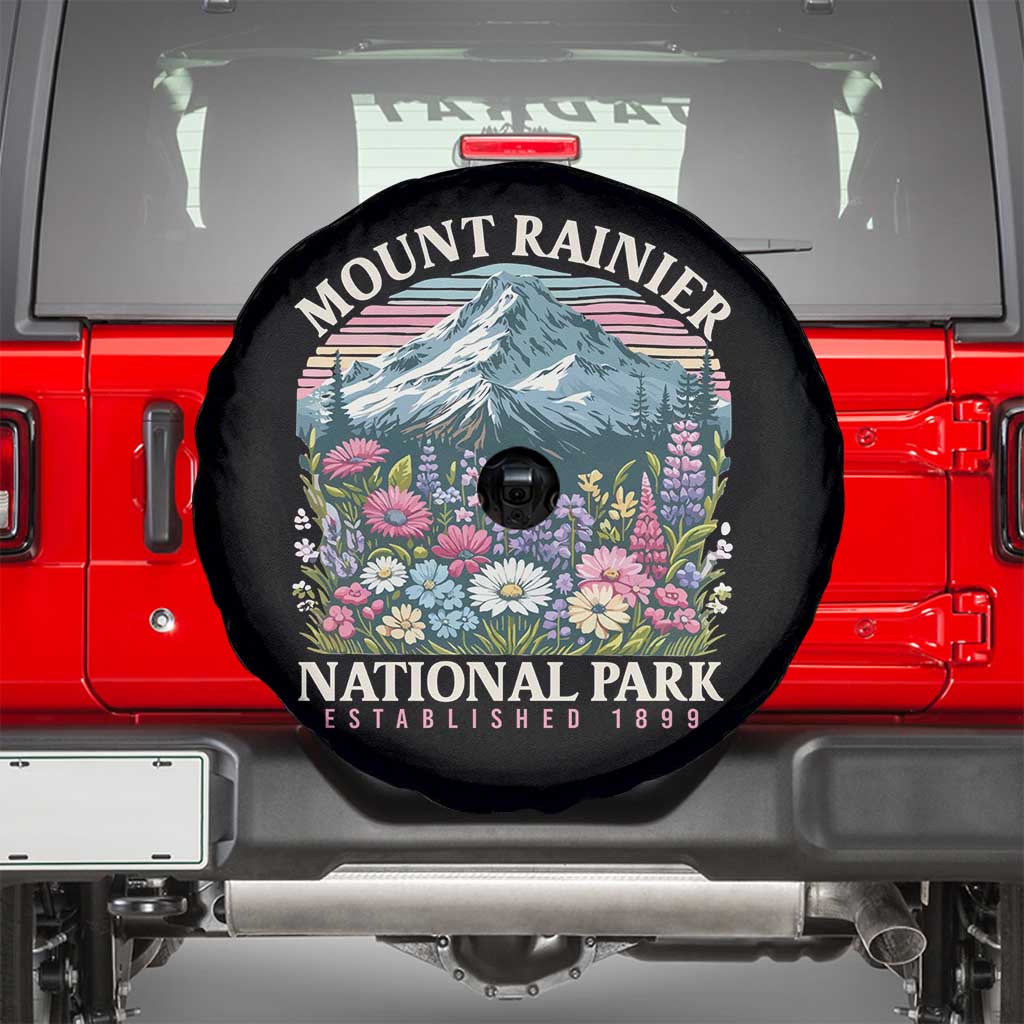 Mount Rainier National Park Spare Tire Cover Retro Vintage Wildflowers
