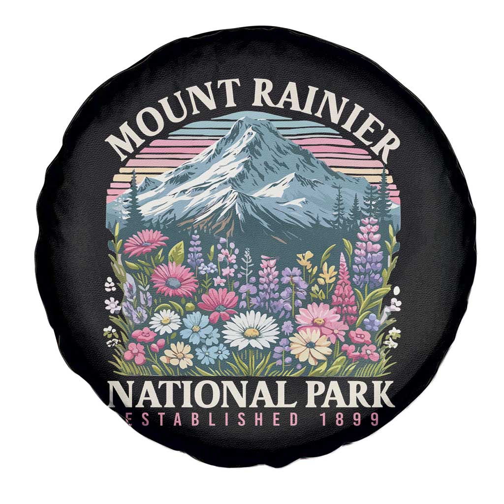 Mount Rainier National Park Spare Tire Cover Retro Vintage Wildflowers