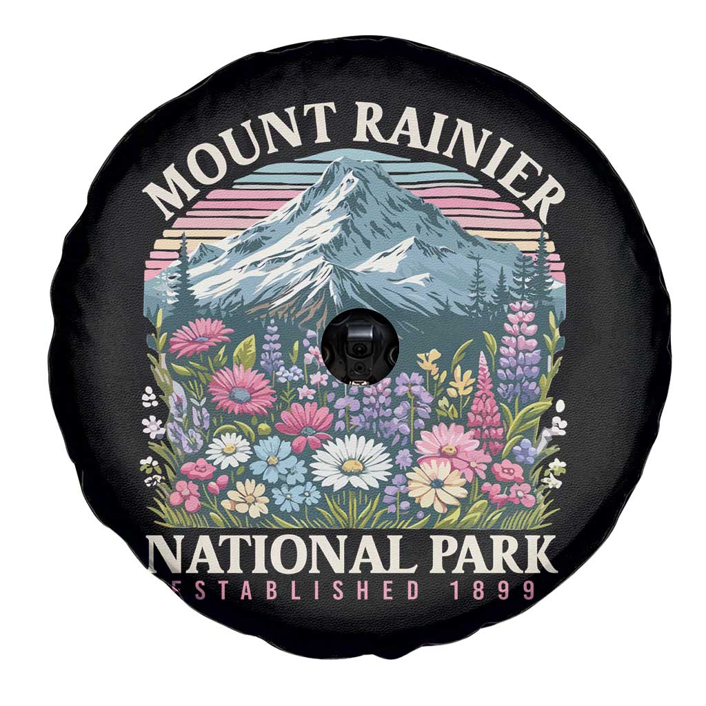 Mount Rainier National Park Spare Tire Cover Retro Vintage Wildflowers