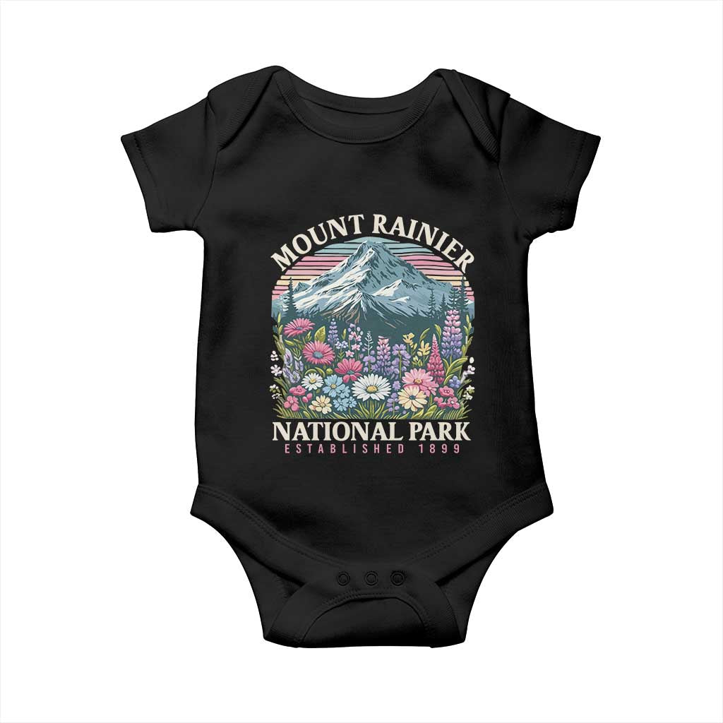 Mount Rainier National Park Baby Onesie Retro Vintage Wildflowers