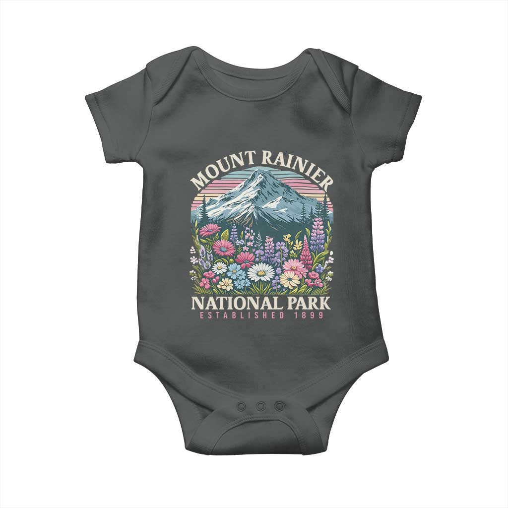 Mount Rainier National Park Baby Onesie Retro Vintage Wildflowers