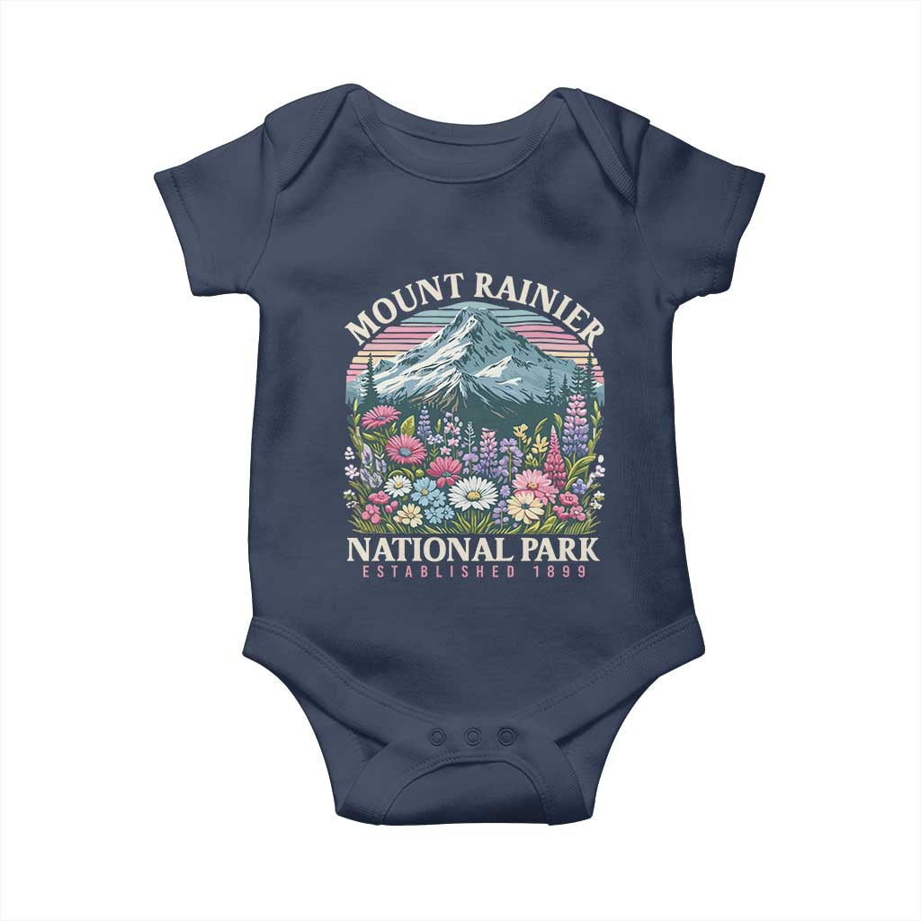Mount Rainier National Park Baby Onesie Retro Vintage Wildflowers