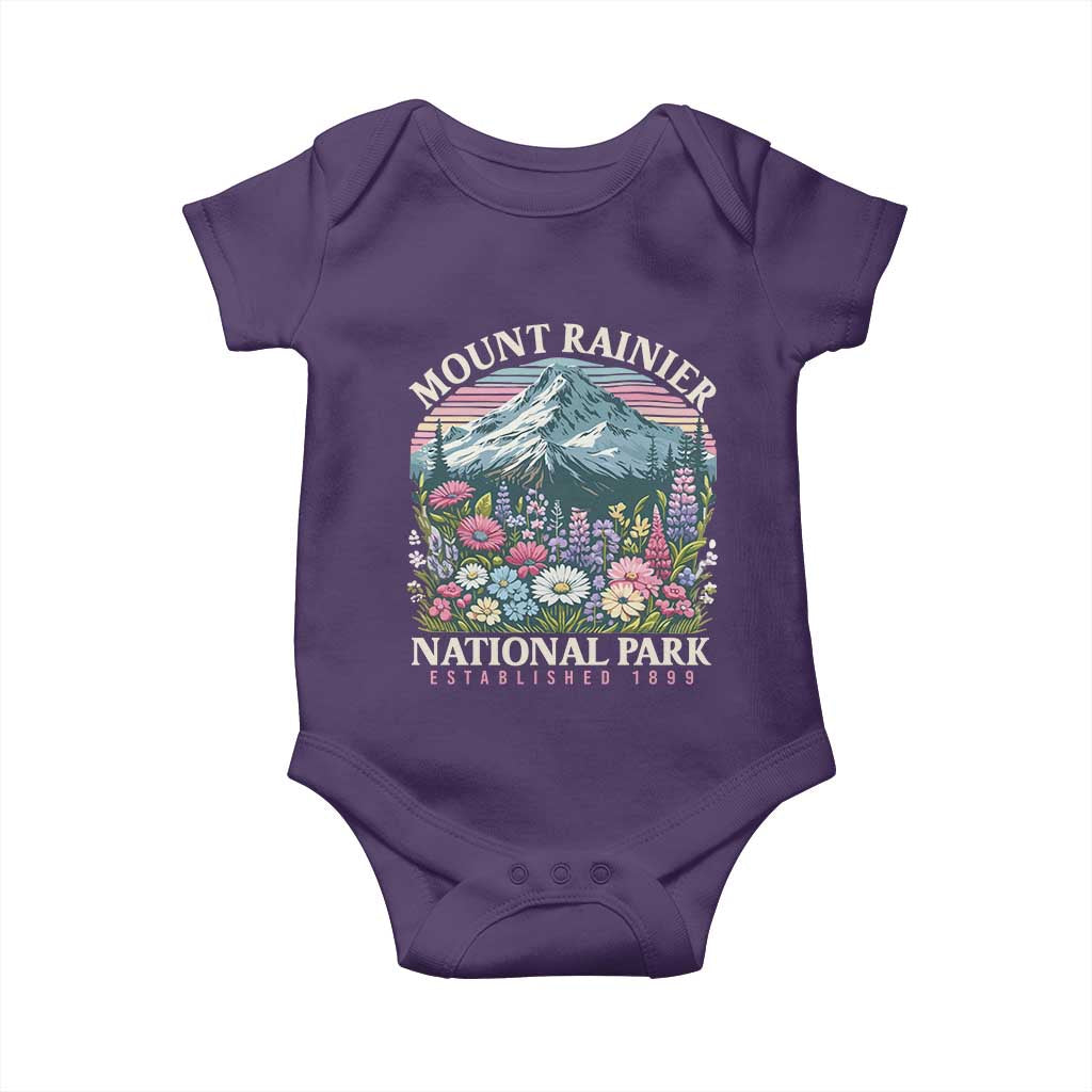 Mount Rainier National Park Baby Onesie Retro Vintage Wildflowers
