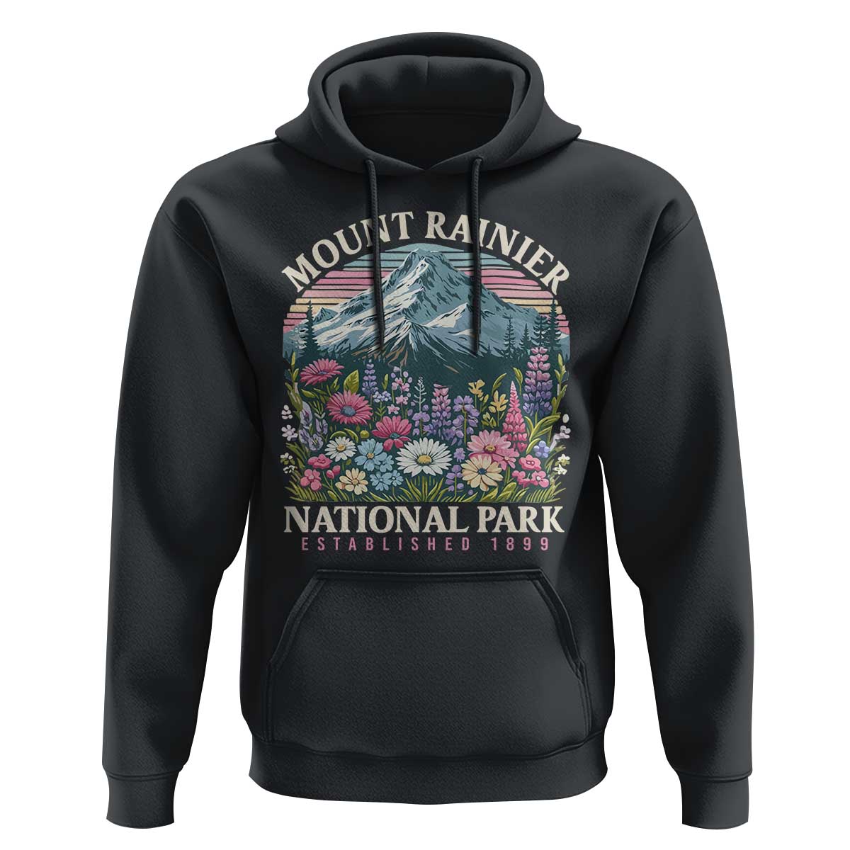 Mount Rainier National Park Hoodie Retro Vintage Wildflowers