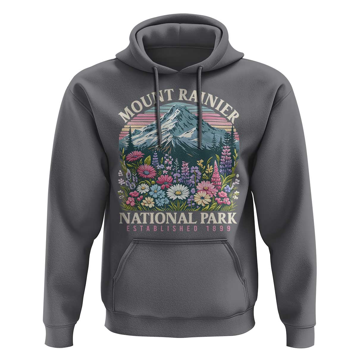Mount Rainier National Park Hoodie Retro Vintage Wildflowers