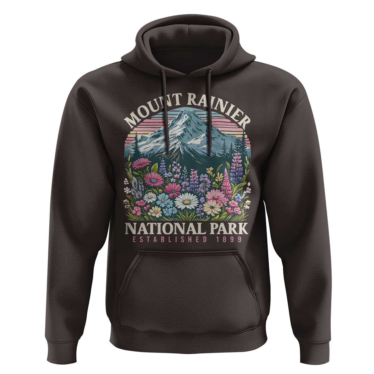 Mount Rainier National Park Hoodie Retro Vintage Wildflowers