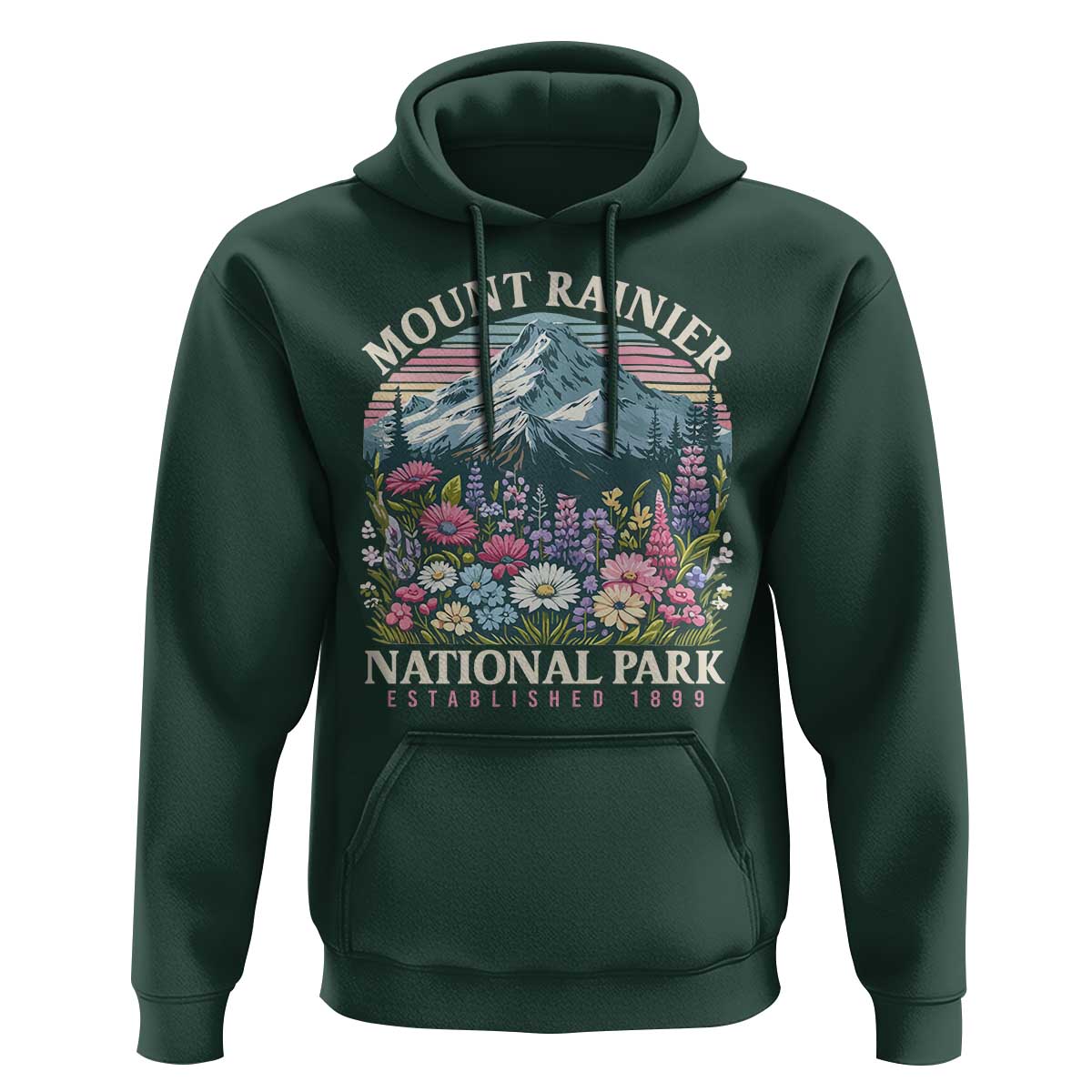 Mount Rainier National Park Hoodie Retro Vintage Wildflowers