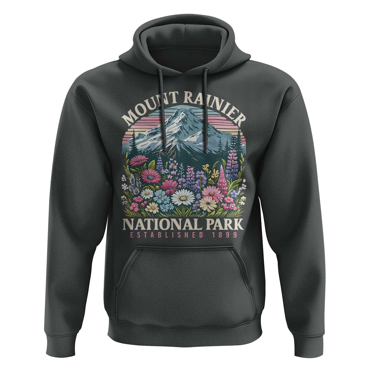 Mount Rainier National Park Hoodie Retro Vintage Wildflowers