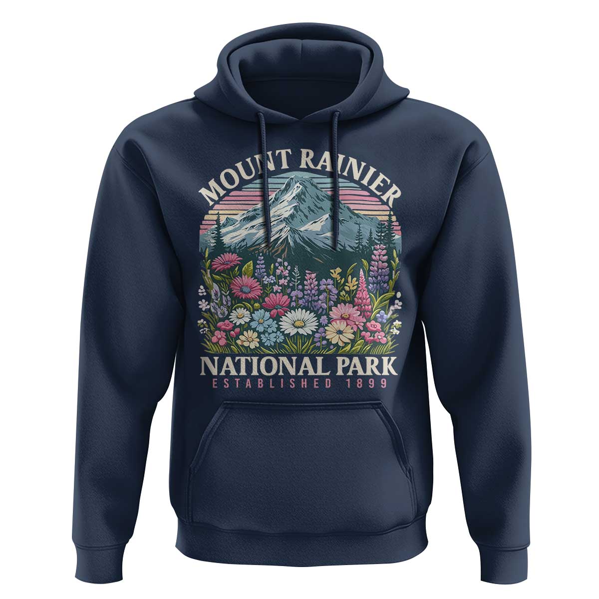 Mount Rainier National Park Hoodie Retro Vintage Wildflowers