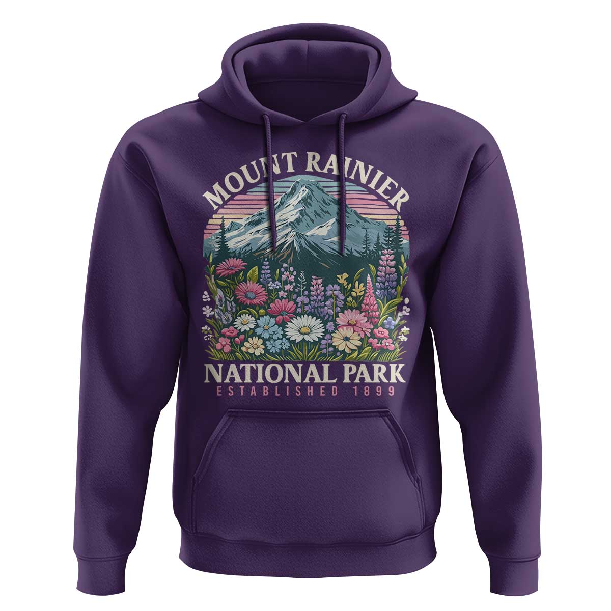 Mount Rainier National Park Hoodie Retro Vintage Wildflowers
