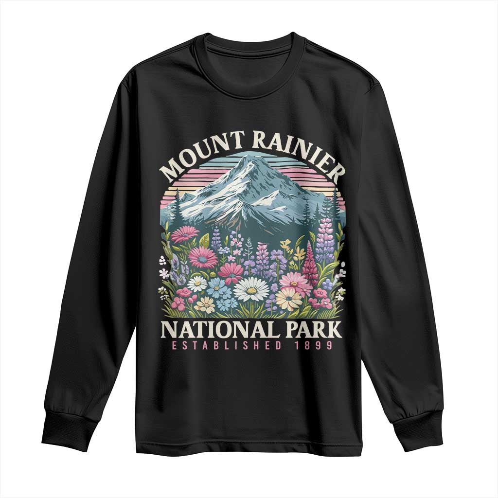Mount Rainier National Park Long Sleeve Shirt Retro Vintage Wildflowers
