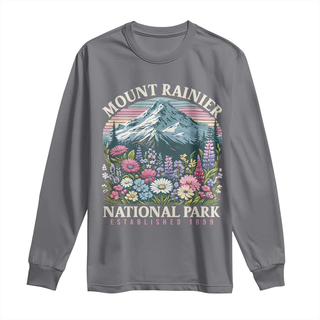Mount Rainier National Park Long Sleeve Shirt Retro Vintage Wildflowers