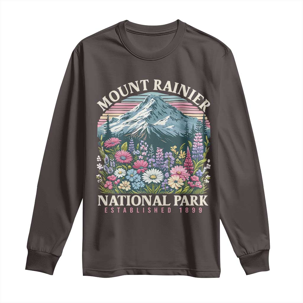 Mount Rainier National Park Long Sleeve Shirt Retro Vintage Wildflowers