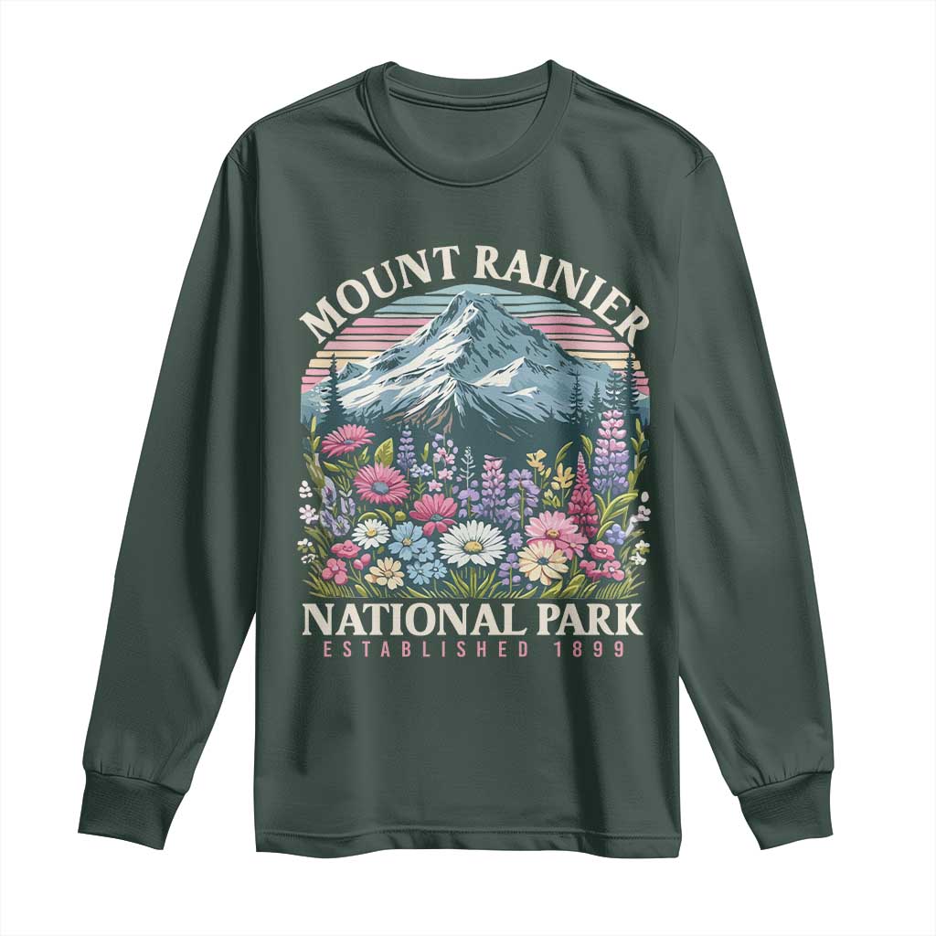 Mount Rainier National Park Long Sleeve Shirt Retro Vintage Wildflowers