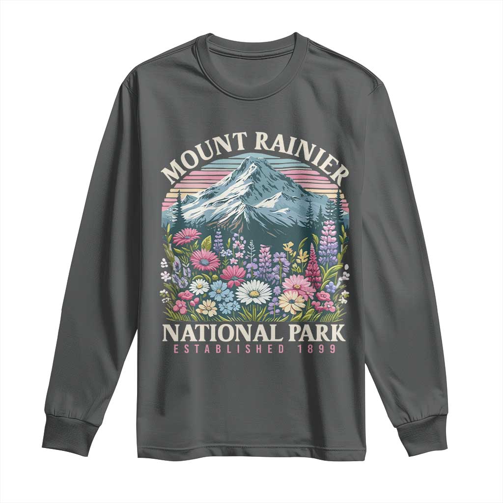 Mount Rainier National Park Long Sleeve Shirt Retro Vintage Wildflowers