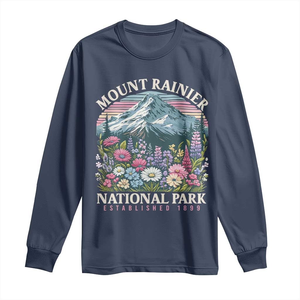 Mount Rainier National Park Long Sleeve Shirt Retro Vintage Wildflowers