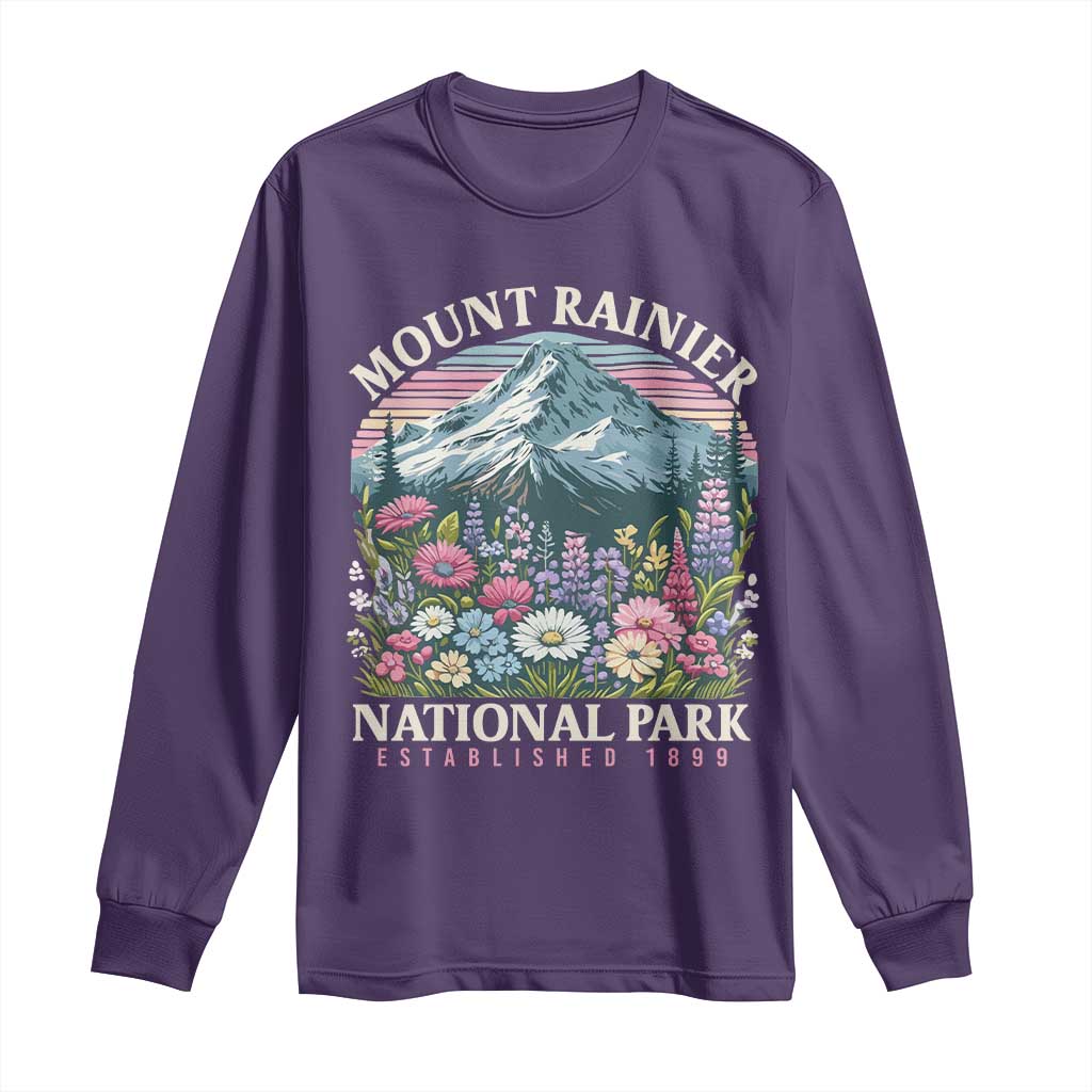 Mount Rainier National Park Long Sleeve Shirt Retro Vintage Wildflowers