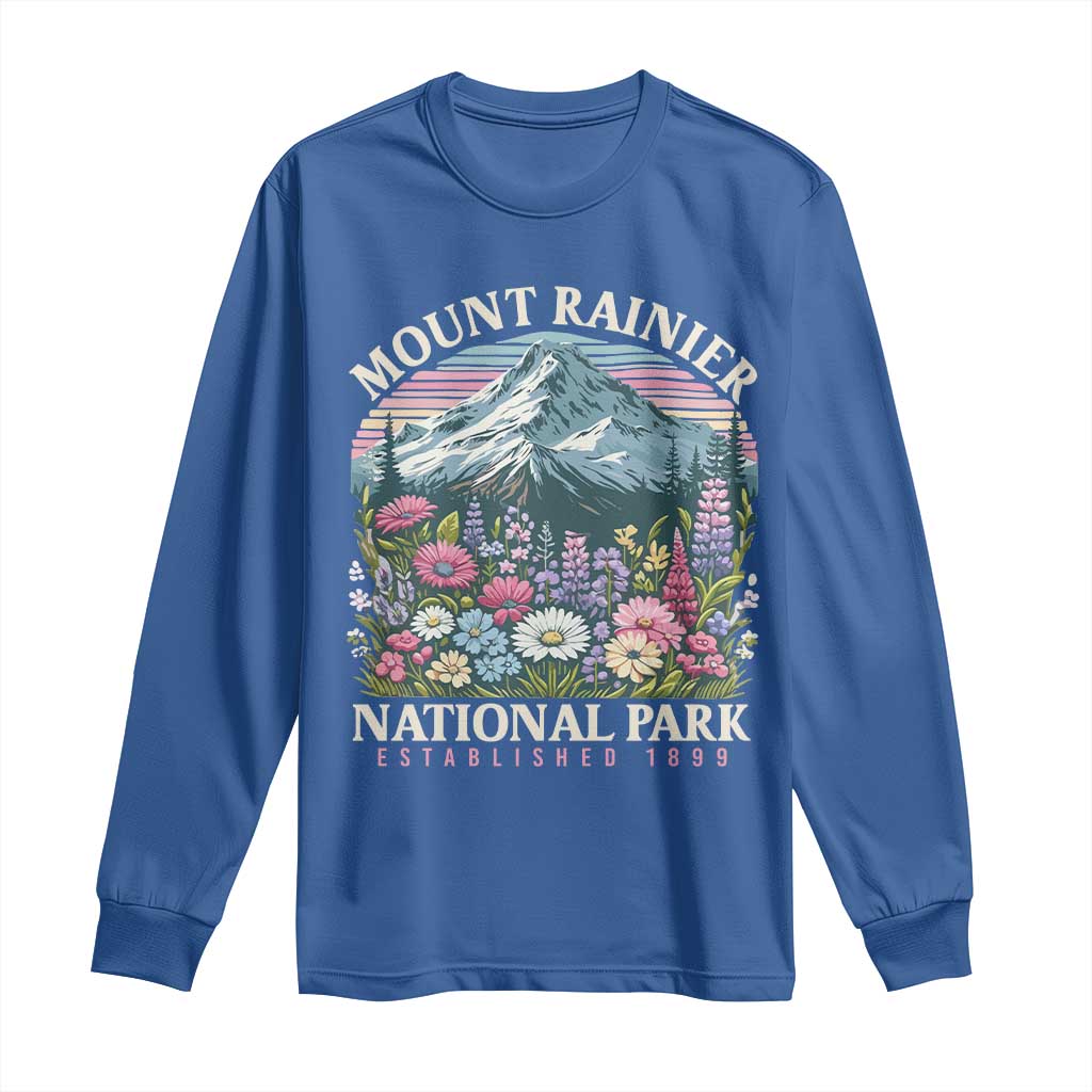 Mount Rainier National Park Long Sleeve Shirt Retro Vintage Wildflowers