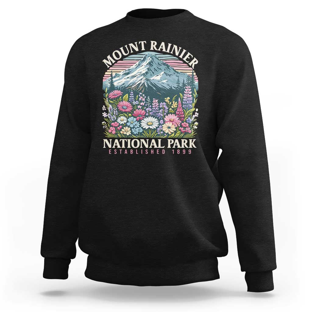 Mount Rainier National Park Sweatshirt Retro Vintage Wildflowers