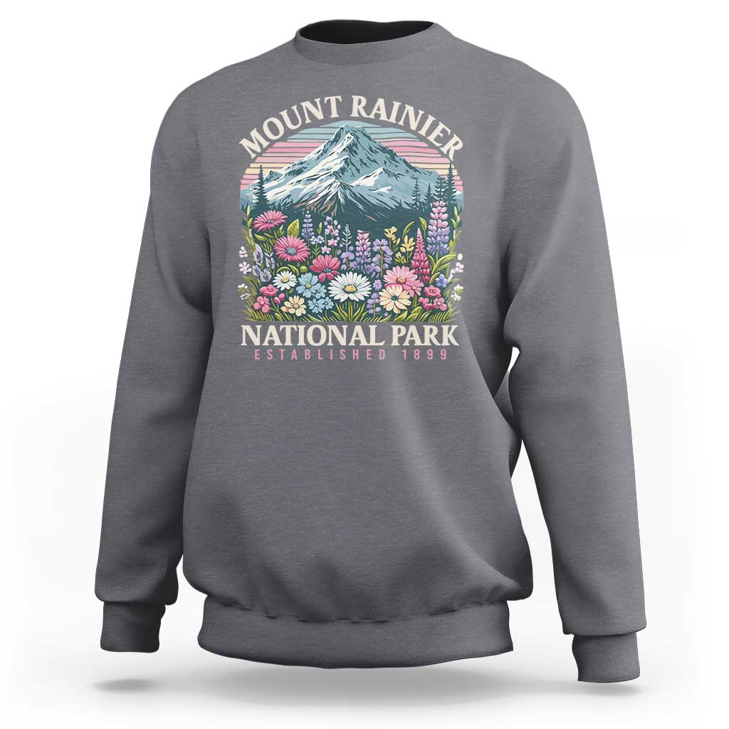Mount Rainier National Park Sweatshirt Retro Vintage Wildflowers