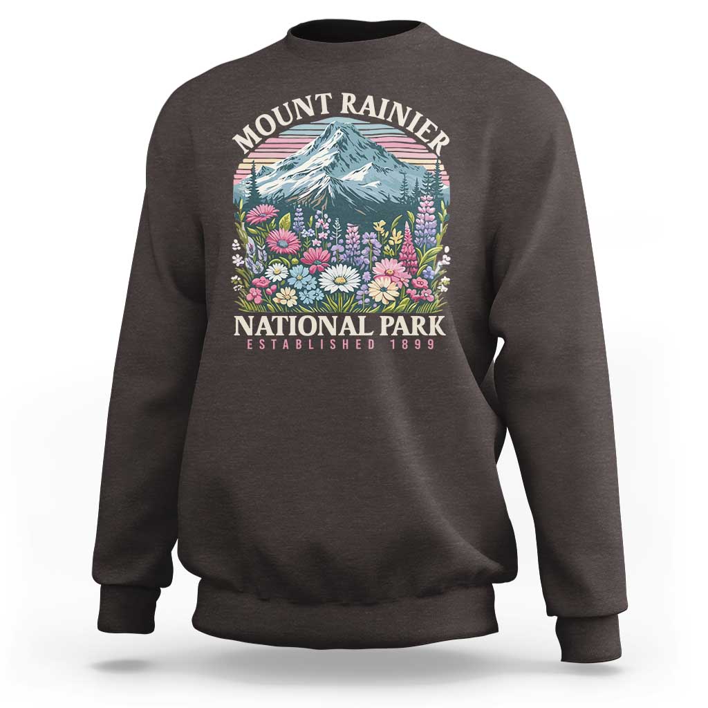 Mount Rainier National Park Sweatshirt Retro Vintage Wildflowers