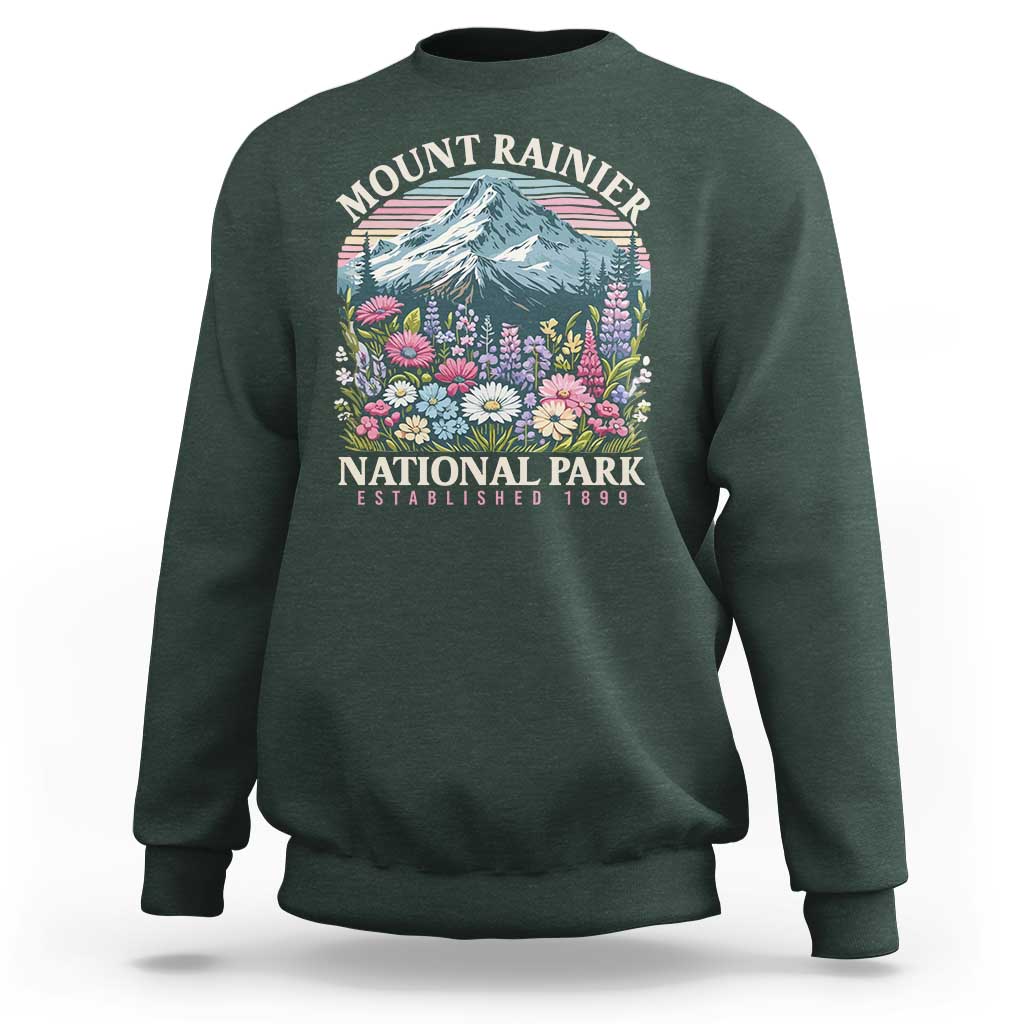 Mount Rainier National Park Sweatshirt Retro Vintage Wildflowers