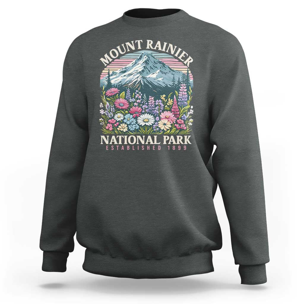 Mount Rainier National Park Sweatshirt Retro Vintage Wildflowers